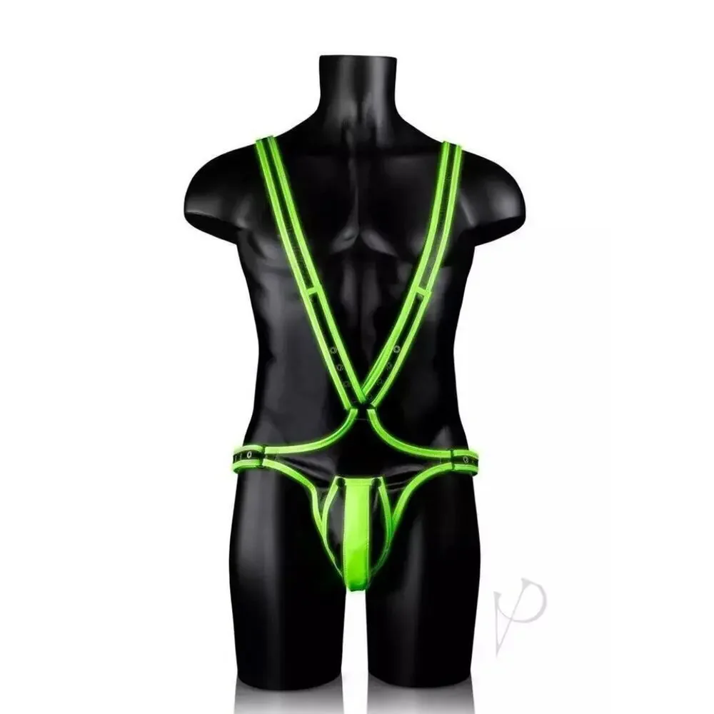 🦋B2G1OUCH! Glow In The Dark NEON GREEN Bonded Leather Full Body Harness | S/M |